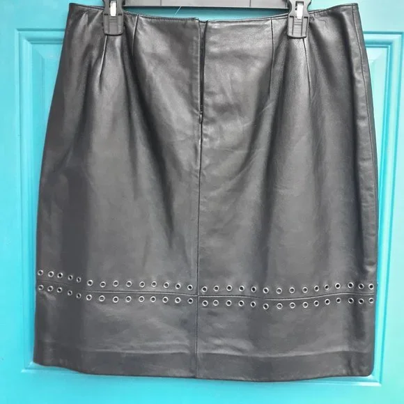 Genuine Leather Skirt Metal Studded Grommet Biker Chick Goth Vintage Fully Lined - Picture 11 of 11